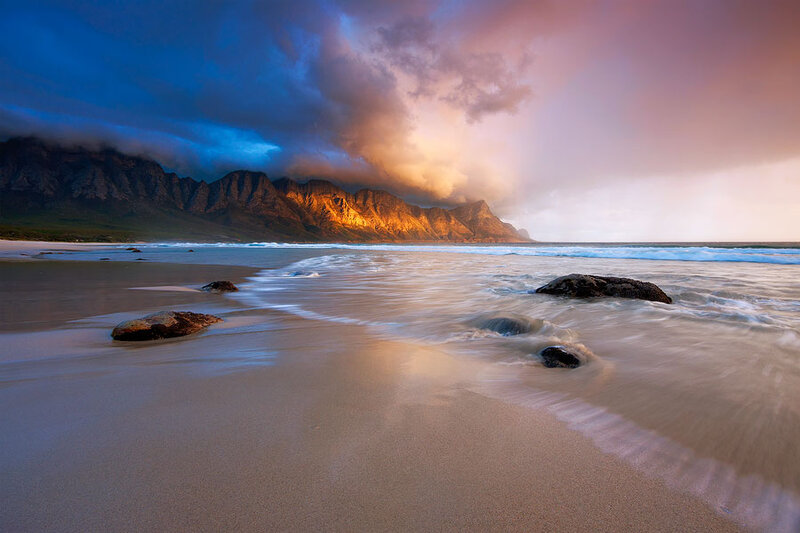 Beach with Mountains — Blue, Dramatic