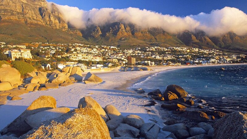Beach with Mountains — Blue, Serene, Morning