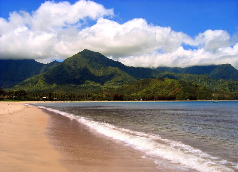 Beach with Mountains — Blue