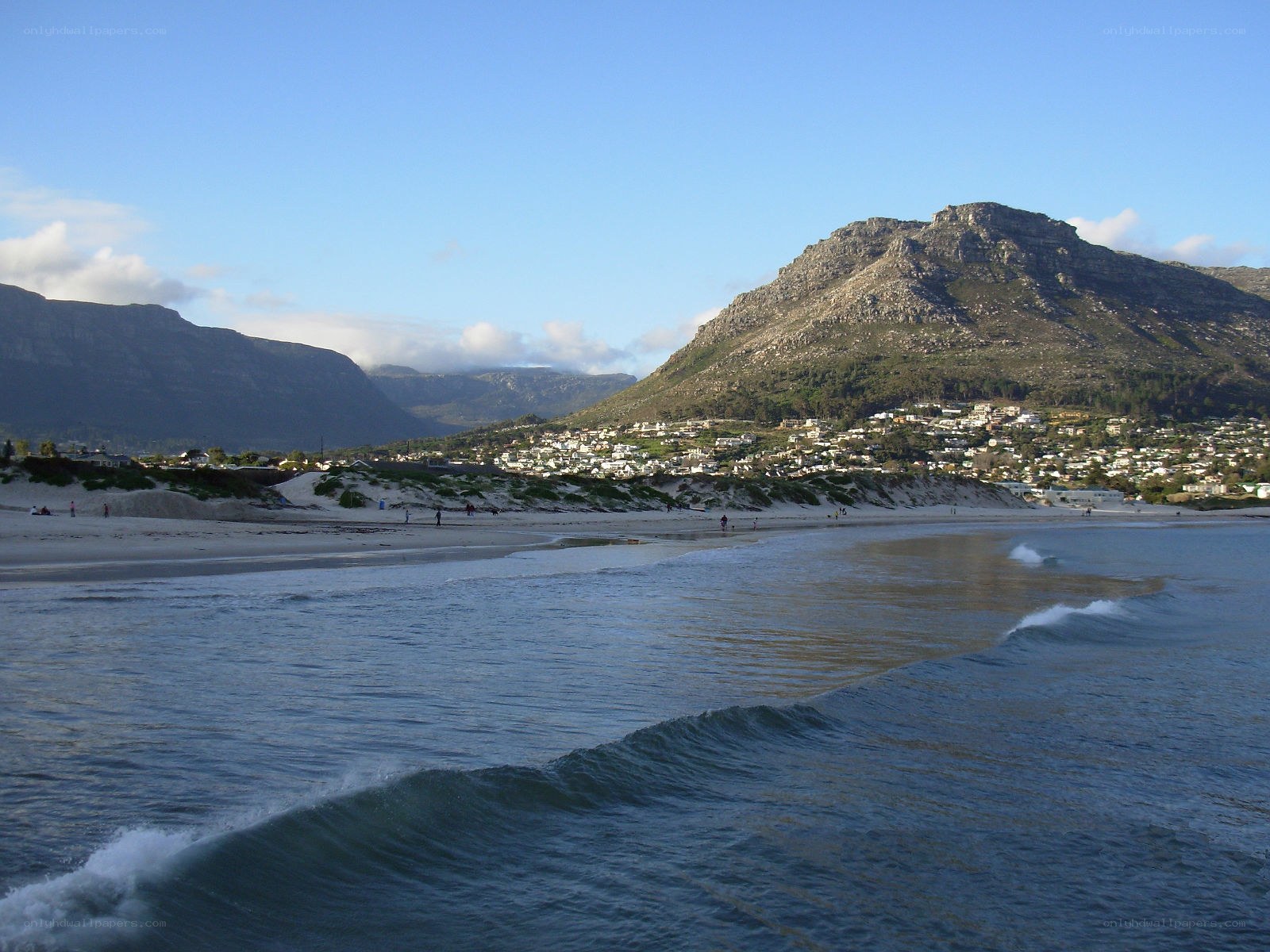 beach with mountains in background