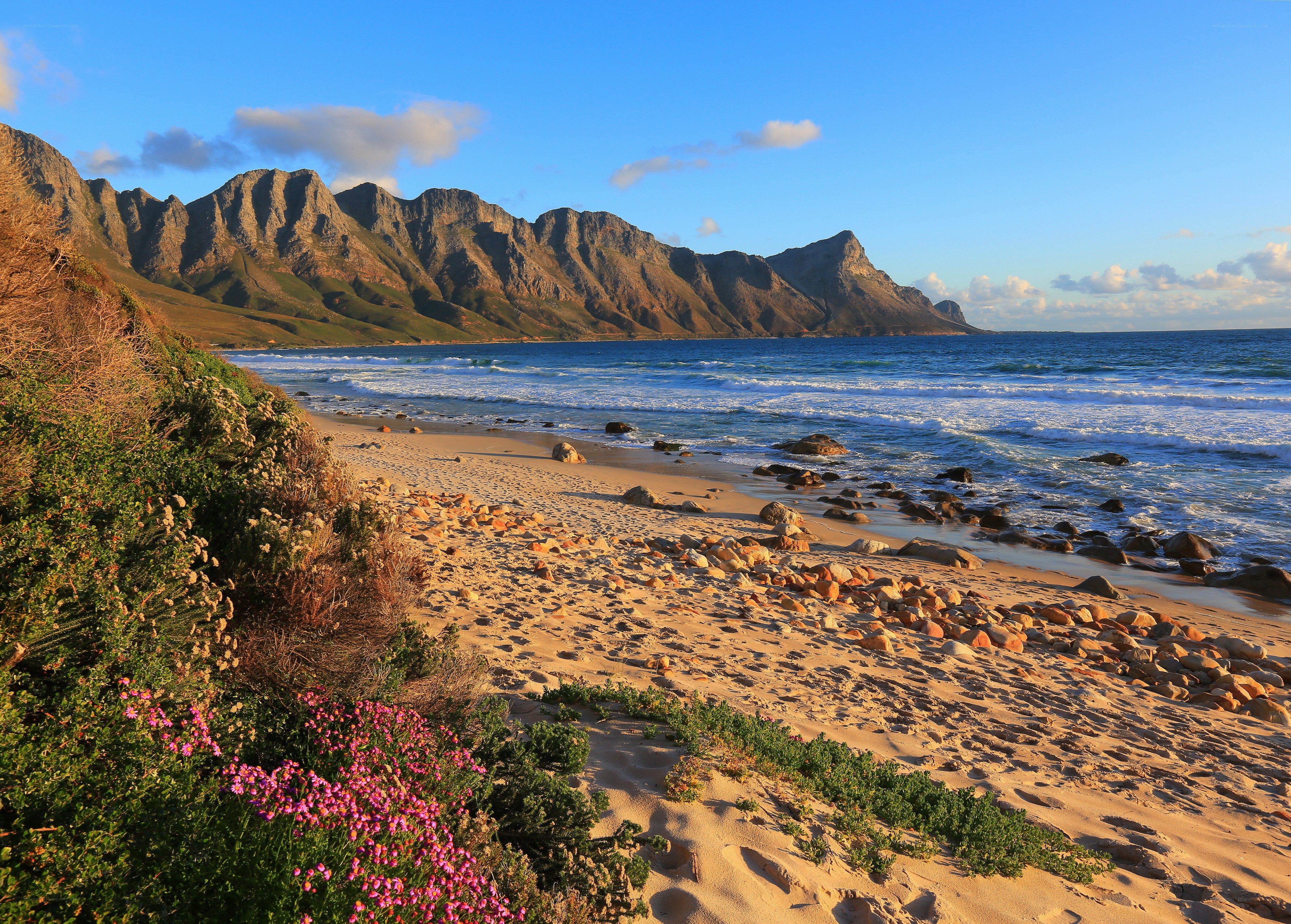 beach with mountains in background
