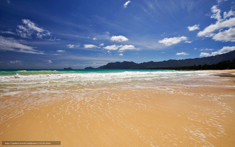 Beach with mountains in background