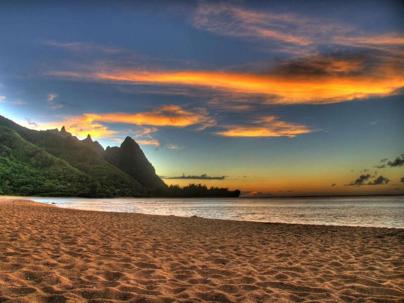 Beach with Mountains — Orange, Dramatic