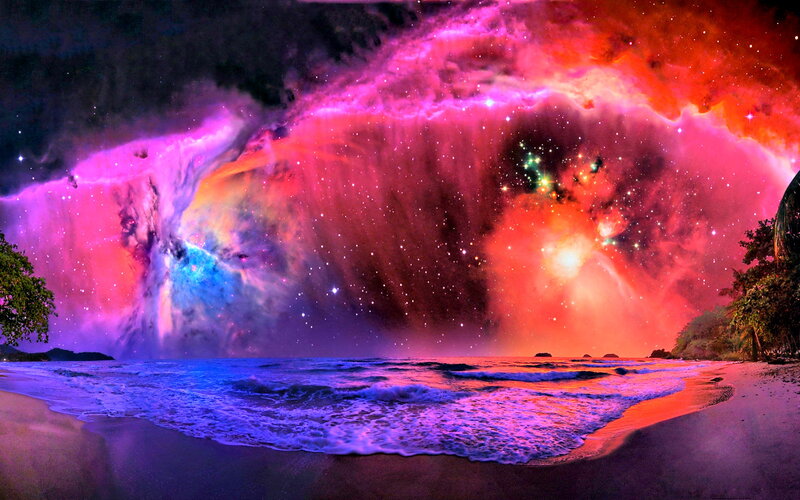 Beach with Nebula Sky — Pink