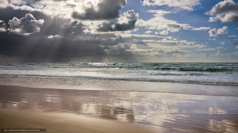 Beach with Ocean Waves — Blue, Dramatic, Afternoon, Photograph, Clouds, Sunlight