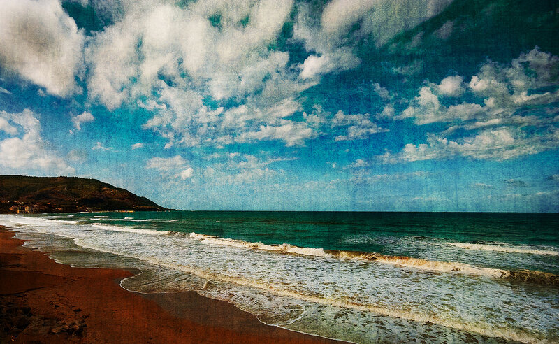 Beach with Ocean Waves — Blue, Dramatic, Afternoon, Photograph, Clouds