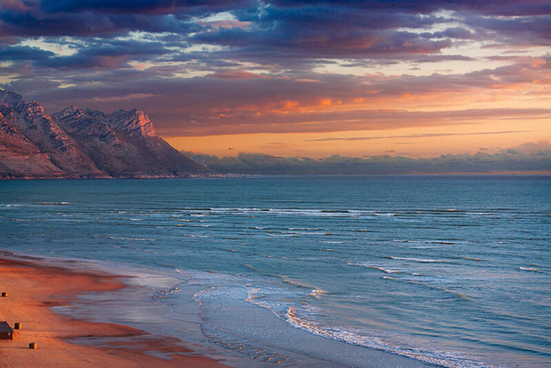 Beach with Ocean Waves — Blue, Dramatic, Sunset, Photograph, Mountains, Sky