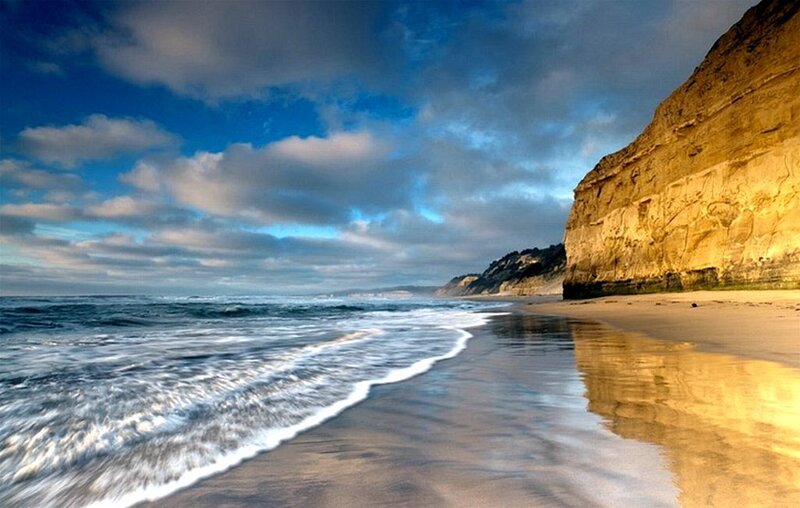 Beach with Ocean Waves — Blue, Dramatic, Sunset