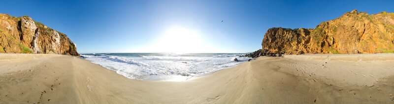 Beach with Ocean Waves — Blue, Serene, Afternoon, Photograph, Cliffs, Sand