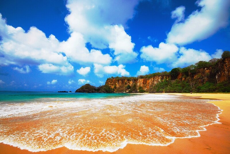 Beach with Ocean Waves — Blue, Serene, Afternoon, Photograph, Cliffs