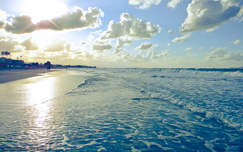 Beach with Ocean Waves — Blue, Serene, Afternoon, Photograph, Clouds, Sand