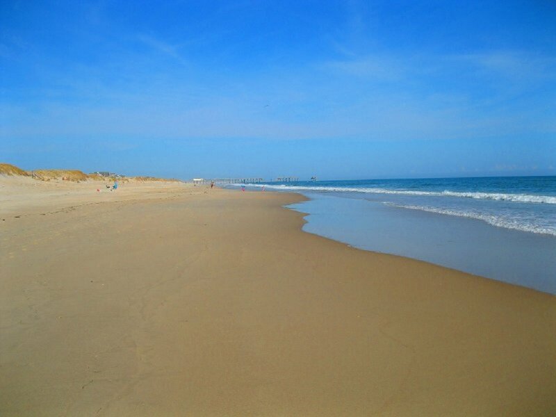 Beach with Ocean Waves — Blue, Serene, Afternoon, Photograph, Sand Dunes