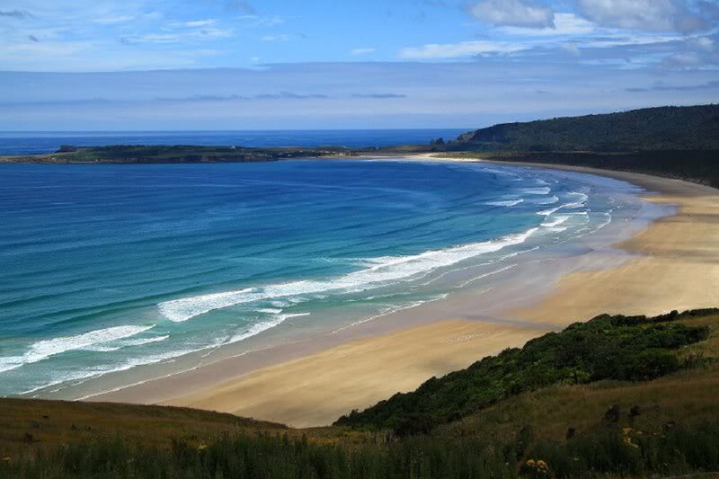Beach with Ocean Waves — Blue, Serene, Afternoon, Photograph, Sand, Hills