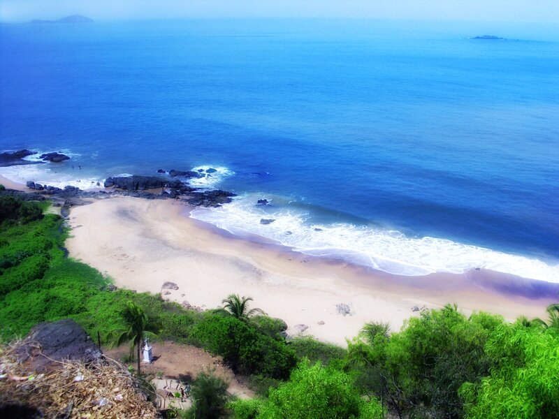 Beach with Ocean Waves — Blue, Serene, Afternoon, Photograph, Sand, Rocks