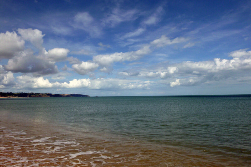 Beach with Ocean Waves — Blue, Serene, Afternoon, Photograph, Sky, Clouds