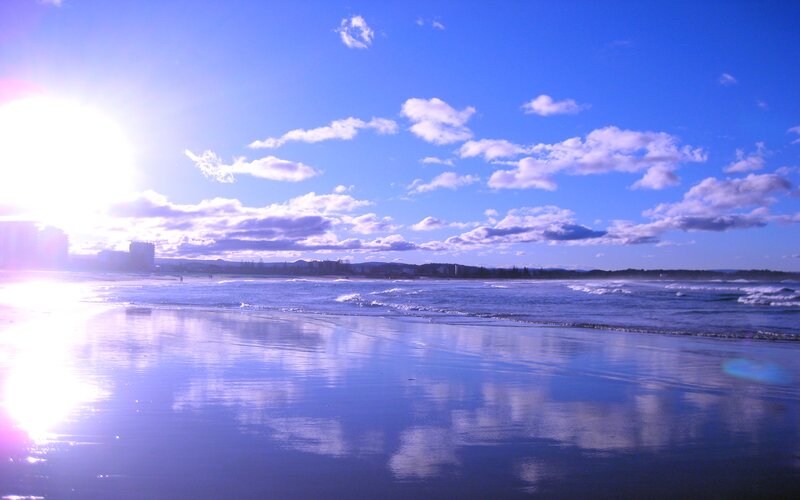Beach with Ocean Waves — Blue, Serene, Morning, Photograph