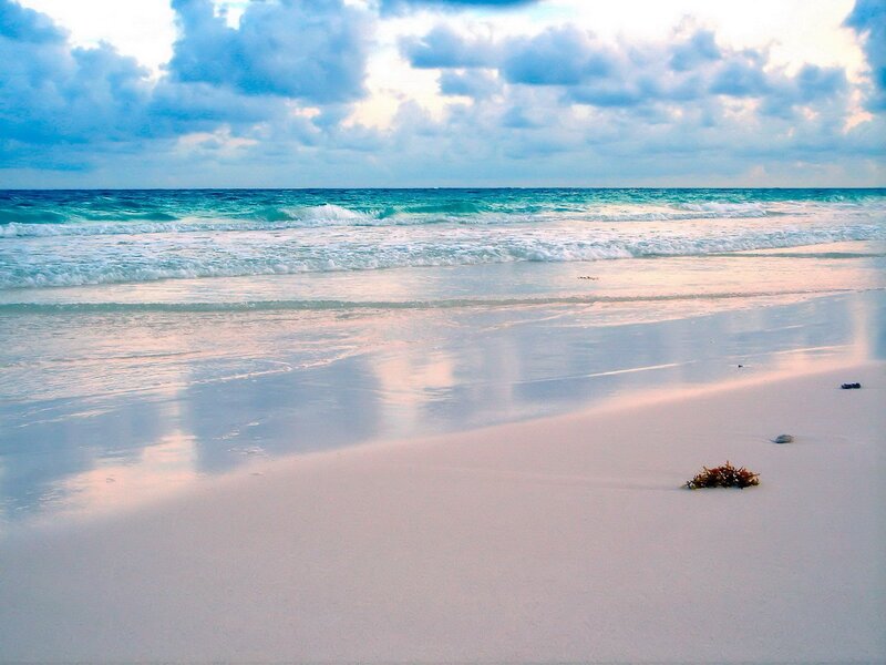Beach with Ocean Waves — Blue, Serene, Sunset, Photograph, Sand
