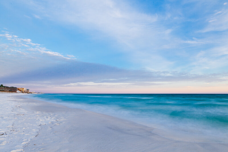 Beach with Ocean Waves — Blue, Serene, Sunset, Photograph