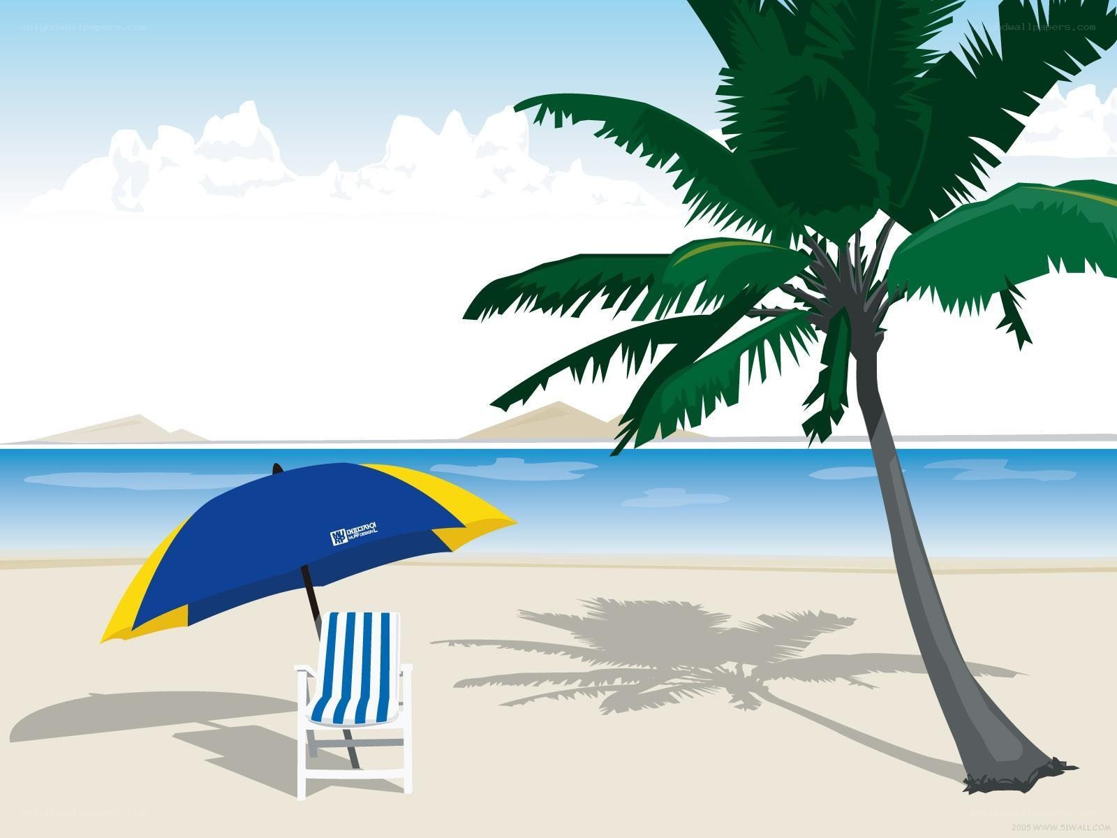 Beach with palm tree and umbrella