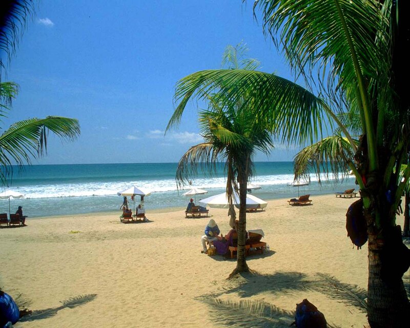 Beach with Palm Trees — Blue, Relaxed, Afternoon, Photograph, Umbrellas