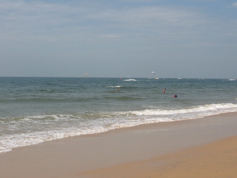 beach with parasailing and swimmers