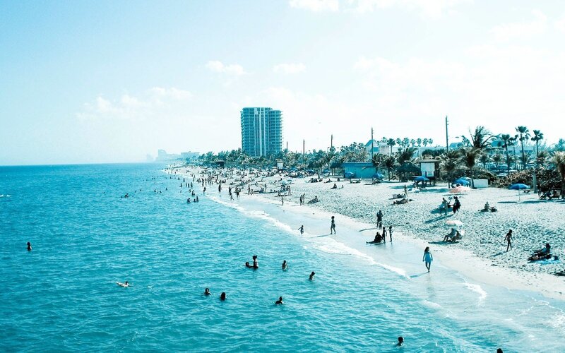 Beach with People and Buildings