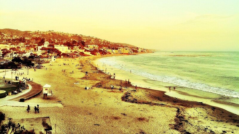 Beach with People and Ocean — Yellow