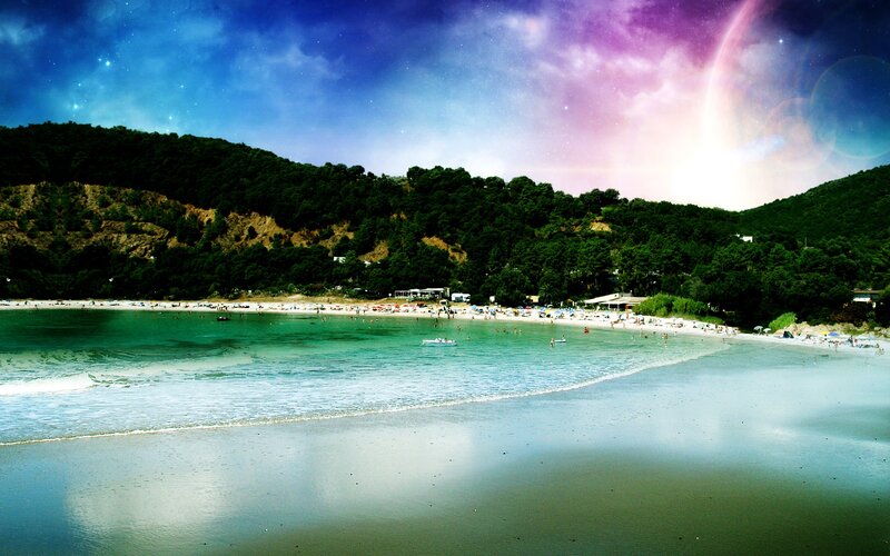 Beach with People — Blue, Dreamy