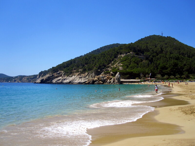 Beach with People Swimming — Blue, Serene