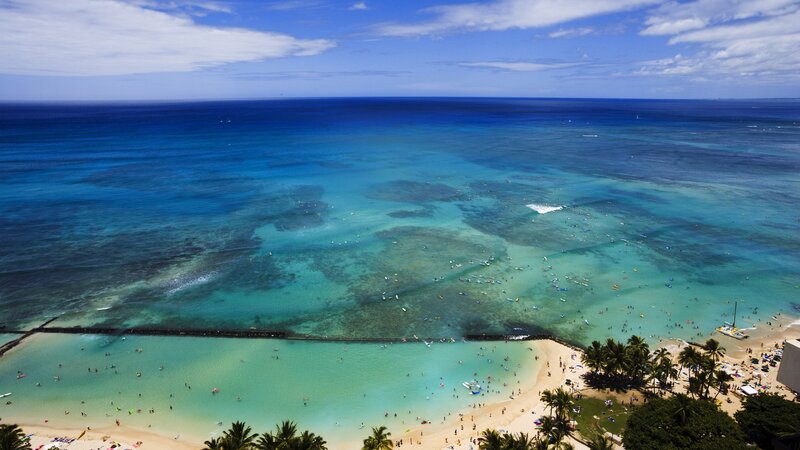 Beach with People Swimming — Blue