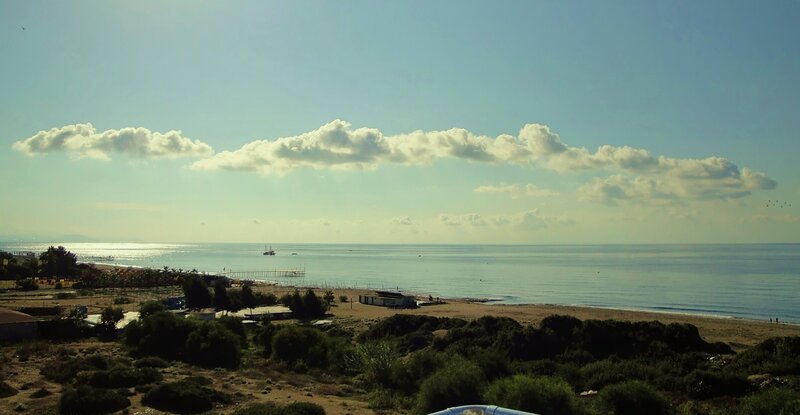 Beach with Pier and Boat — Blue