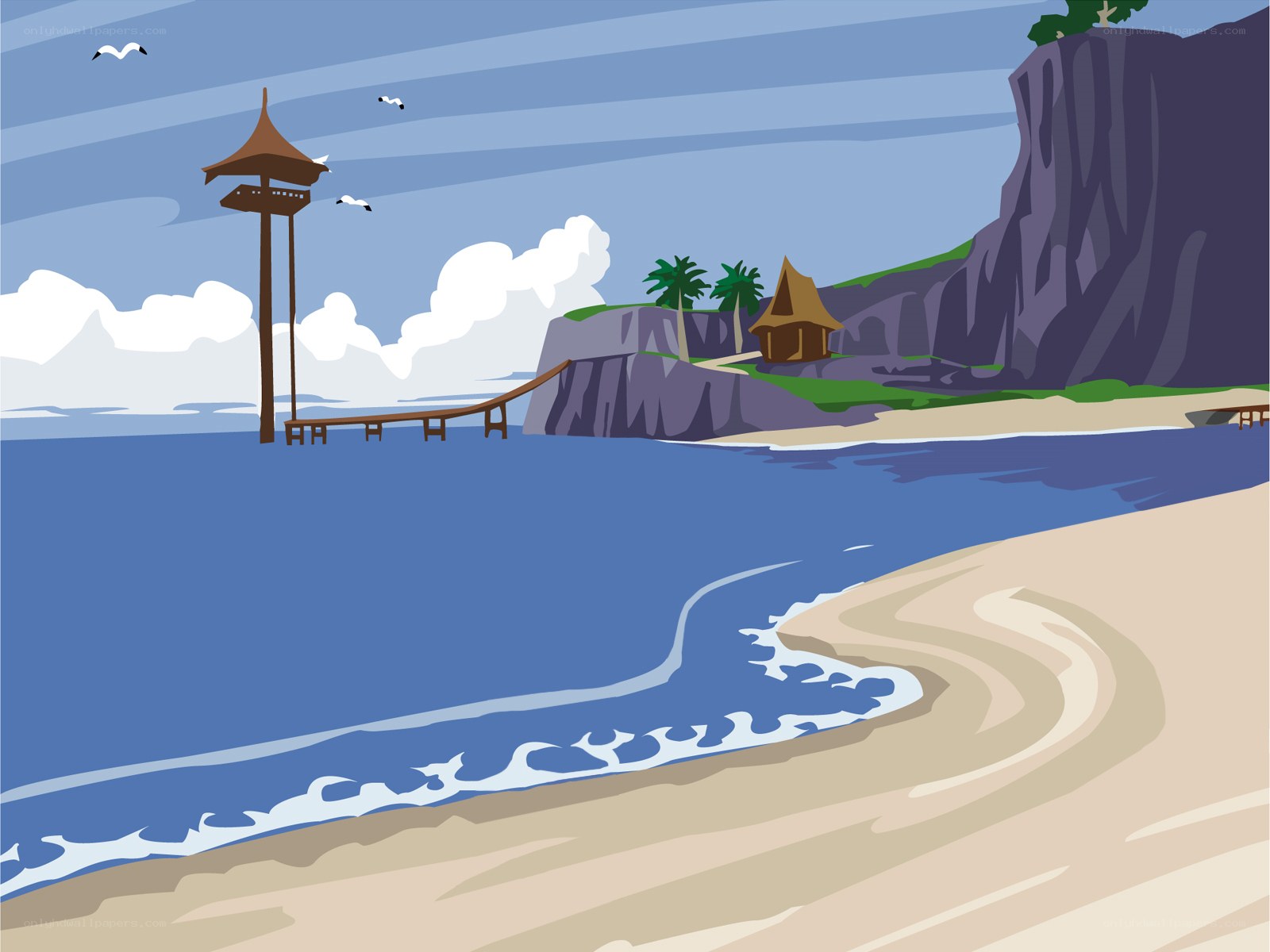 Beach with pier and cliff