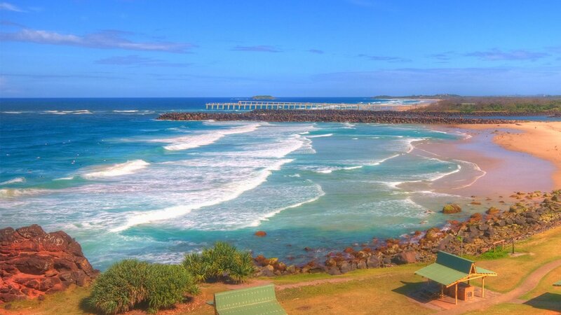 Beach with Pier and Waves — Blue
