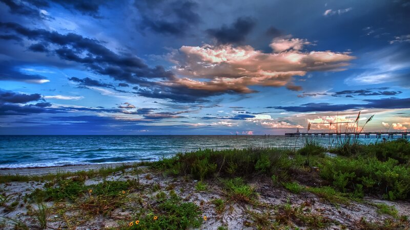 Beach with Pier at Dusk