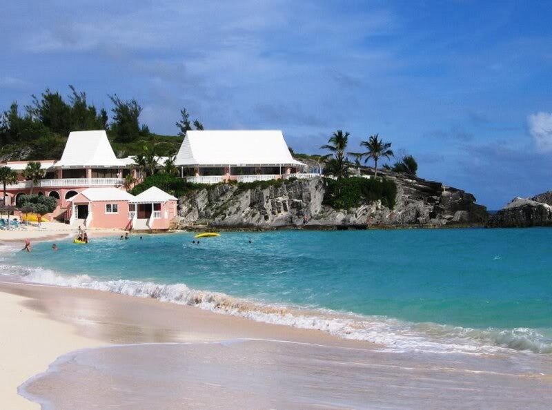 Beach with Pink Buildings