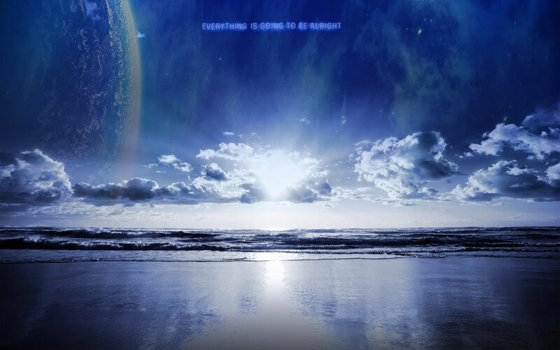Beach with planet and hopeful message