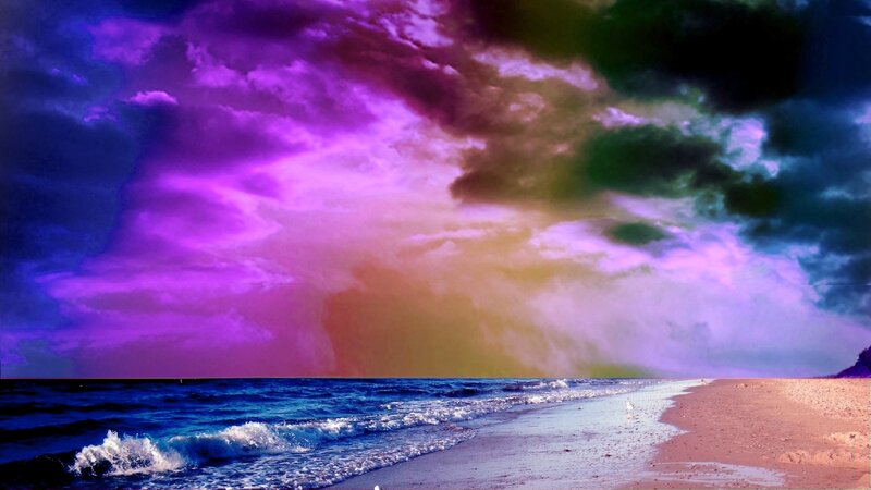Beach with Purple Sky