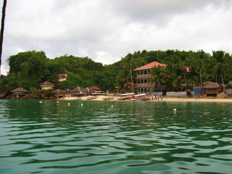 Beach with resort buildings