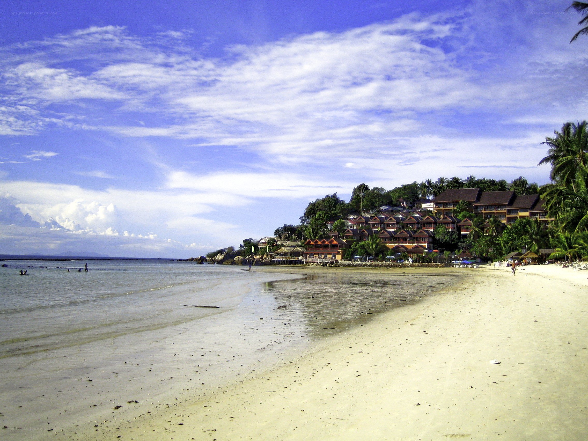 Beach with resort buildings