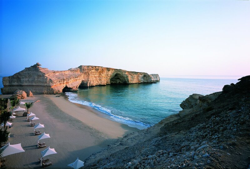 Beach with Rock Arch — Blue, Serene, Morning
