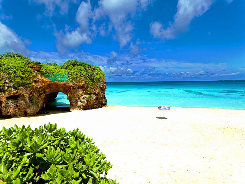 Beach with Rock Arch — Blue, Serene