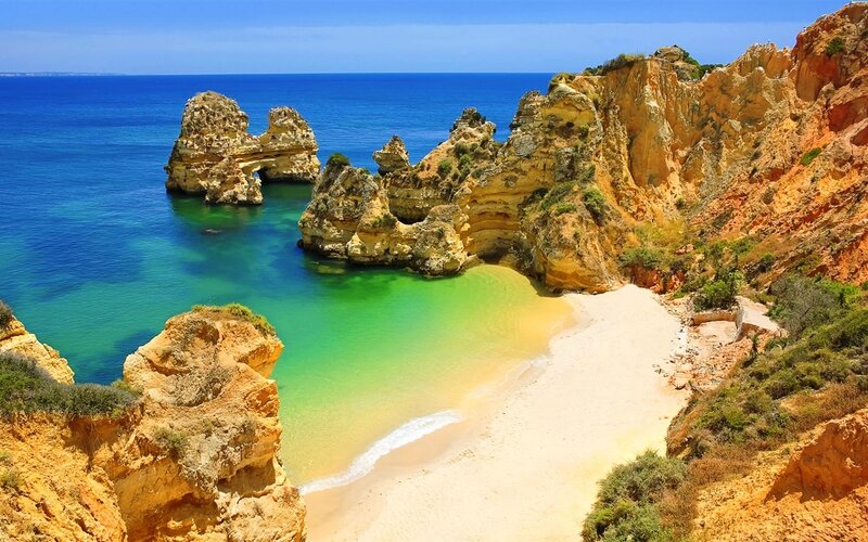 Beach with Rock Formations — Blue