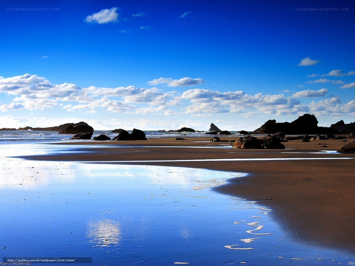 Beach with rocks and blue sky