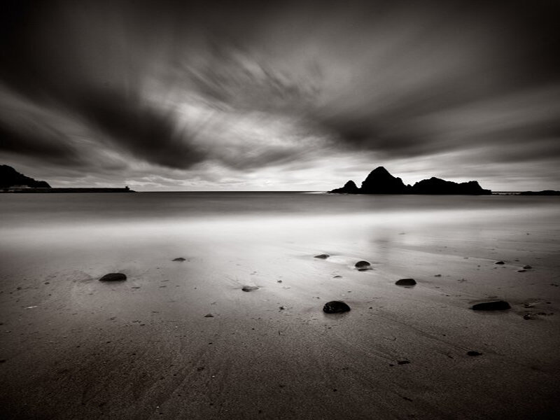 Beach with Rocks and Sea