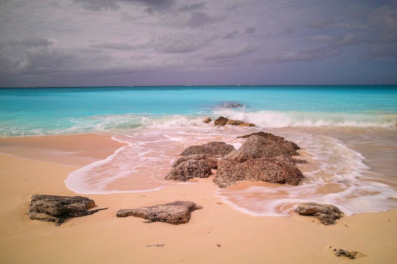 Beach with Rocks and Waves — Blue, Dramatic, Afternoon, Photograph