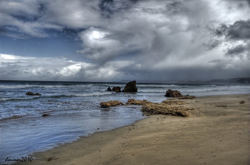 Beach with Rocks and Waves — Blue, Dramatic, Photograph
