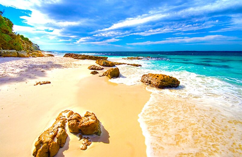 Beach with Rocks and Waves — Blue, Serene