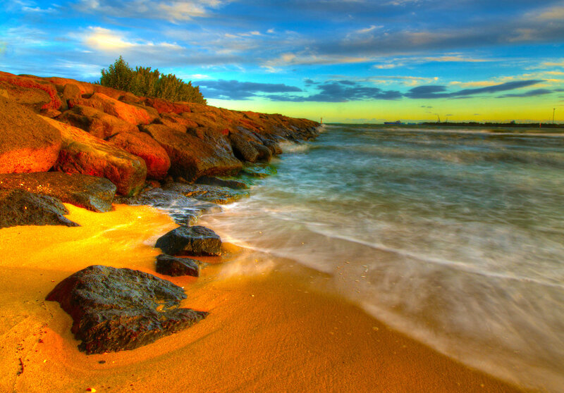 Beach with Rocks and Waves — Blue