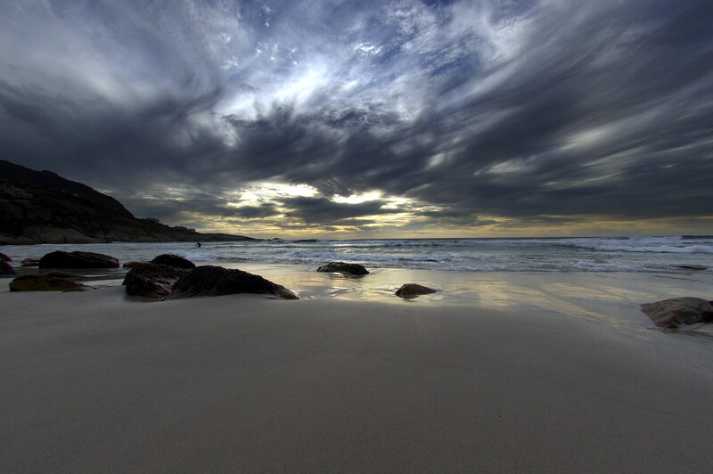 Beach with Rocks and Waves — Gray
