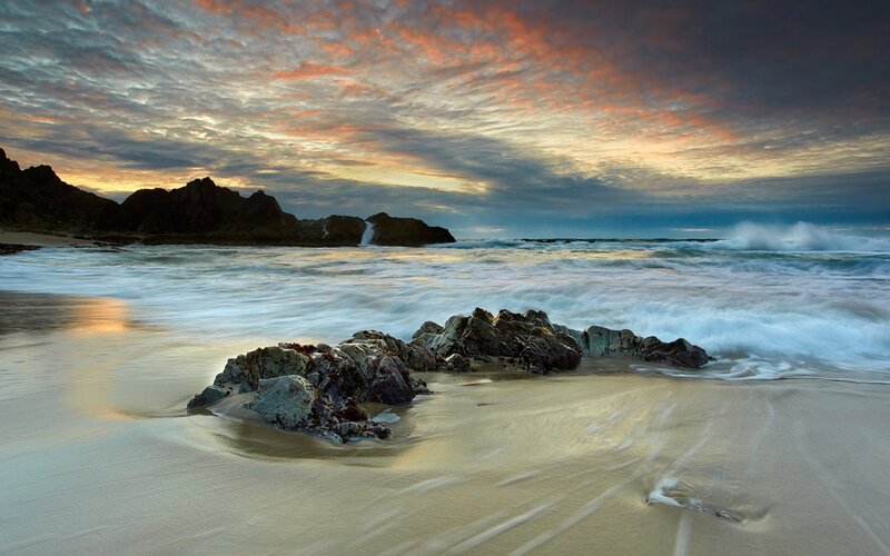 Beach with Rocks and Waves — Orange, Dramatic